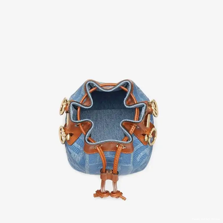 Cheap FF with In Motif Bucket Handle Mini Mon Straw Fendi Blue Straw Tresor Bag 0417